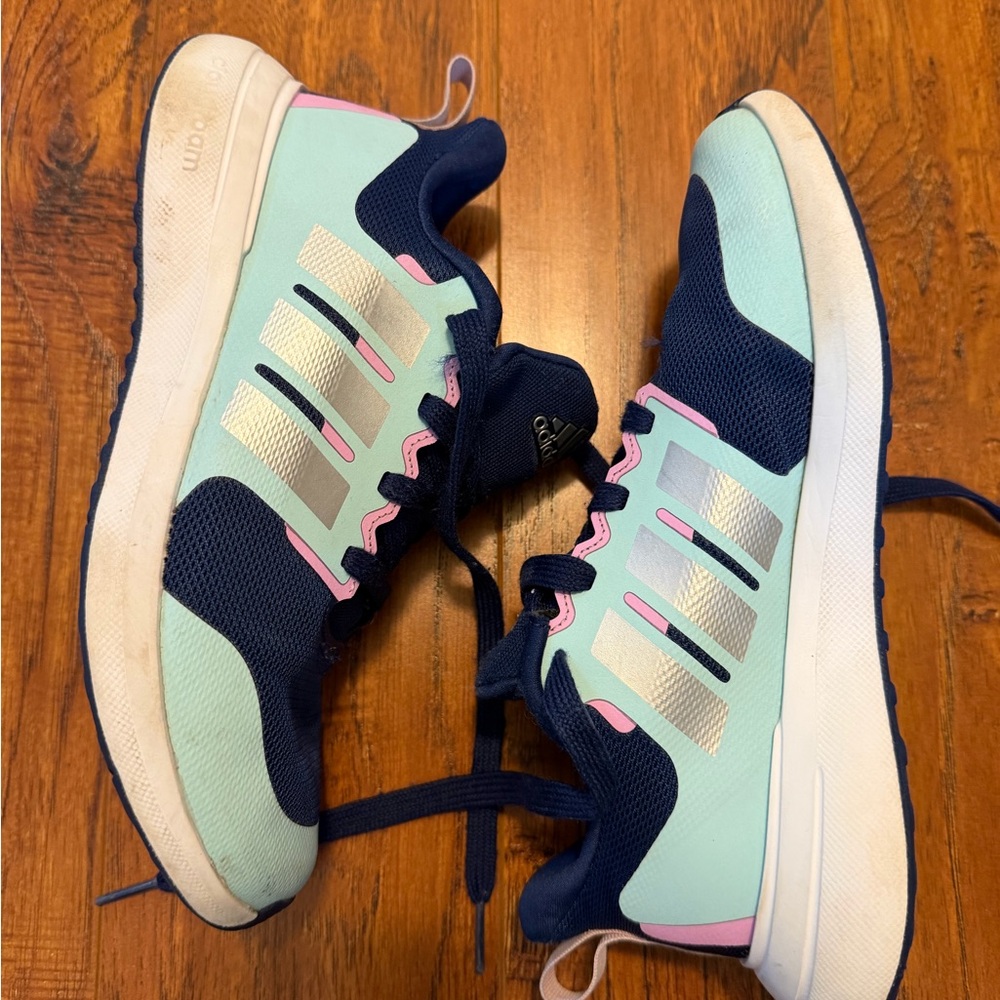 Adidas Mint and Navy Shoes with Pink Highlights
